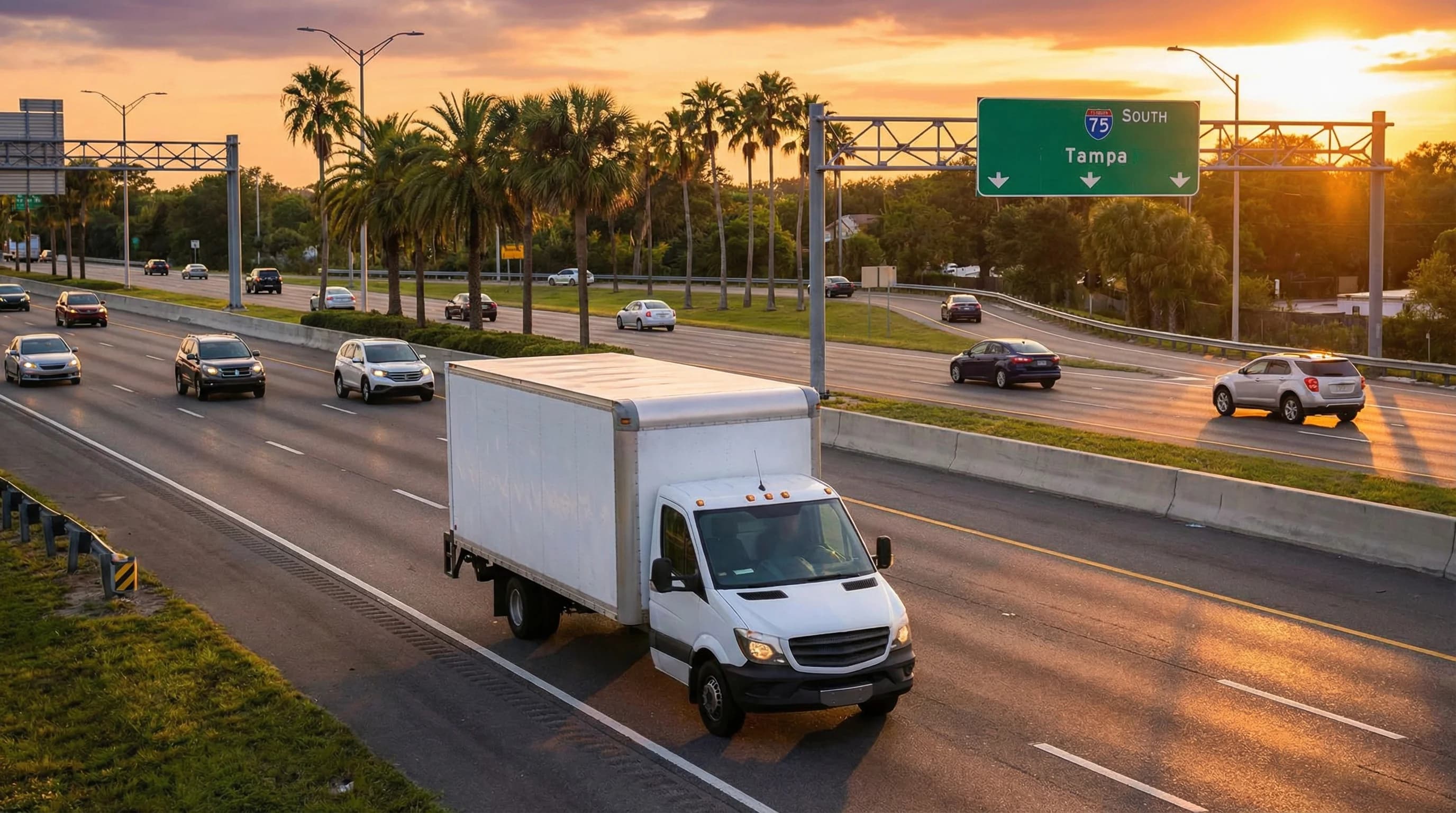 Box truck on I-75 near Lake City Florida with commercial auto insurance protection