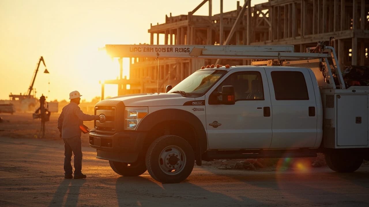 Contractor work truck on a job site in Ocala, Florida with tools in the bed