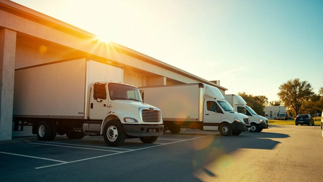 Commercial delivery vans and work trucks parked at a Gainesville, FL business