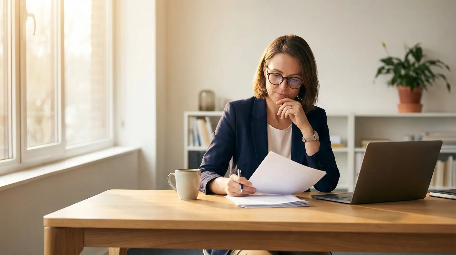 Professional reviewing documents at desk